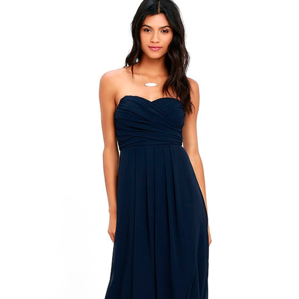 NWT Lulu's Navy Blue Strapless Maxi Dress